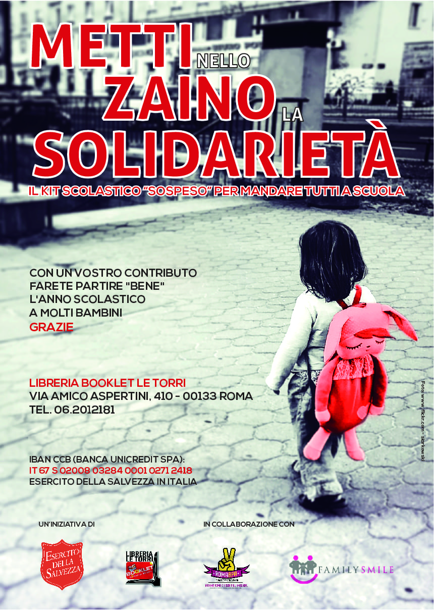 RIDOTTO 2 Kit scuola Roma - Esercito della Salvezza - Zaino in Sospeso-01 settembre 2018